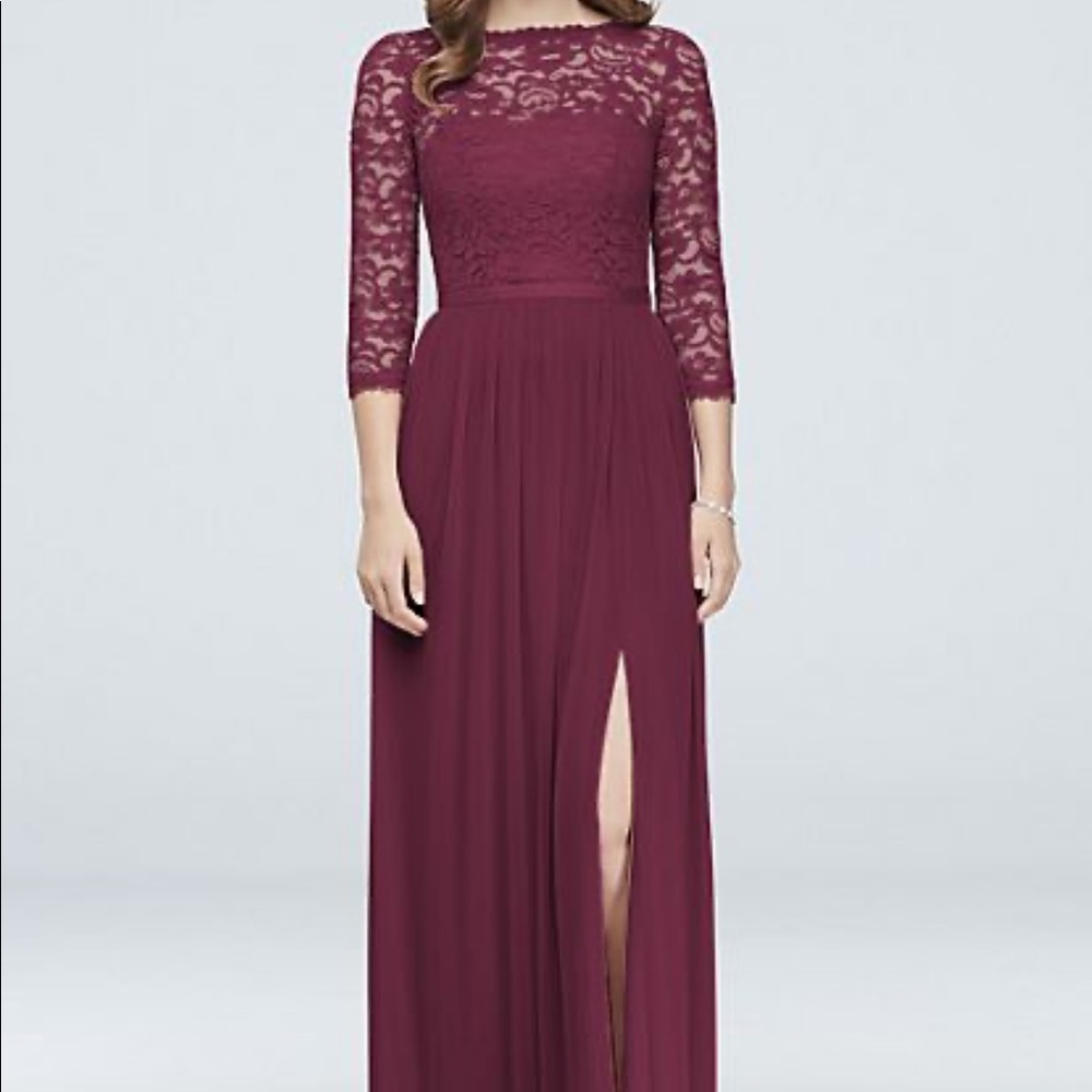 Lace bridesmaids dress w/ 3/4 sleeves- WINE